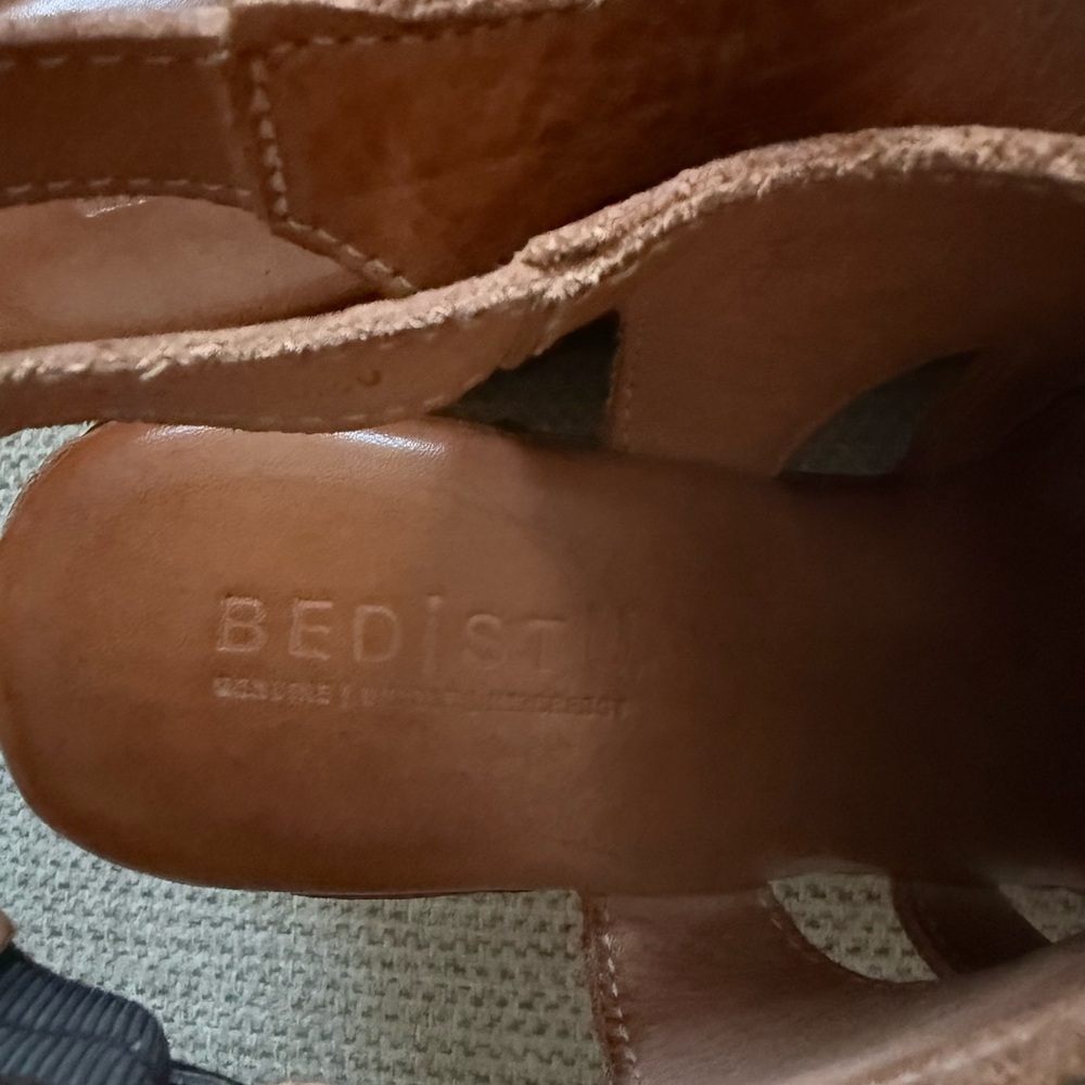 BED|STU Women's Brown Leather Peep-Toe Clog Sandals - Picture 5 of 7